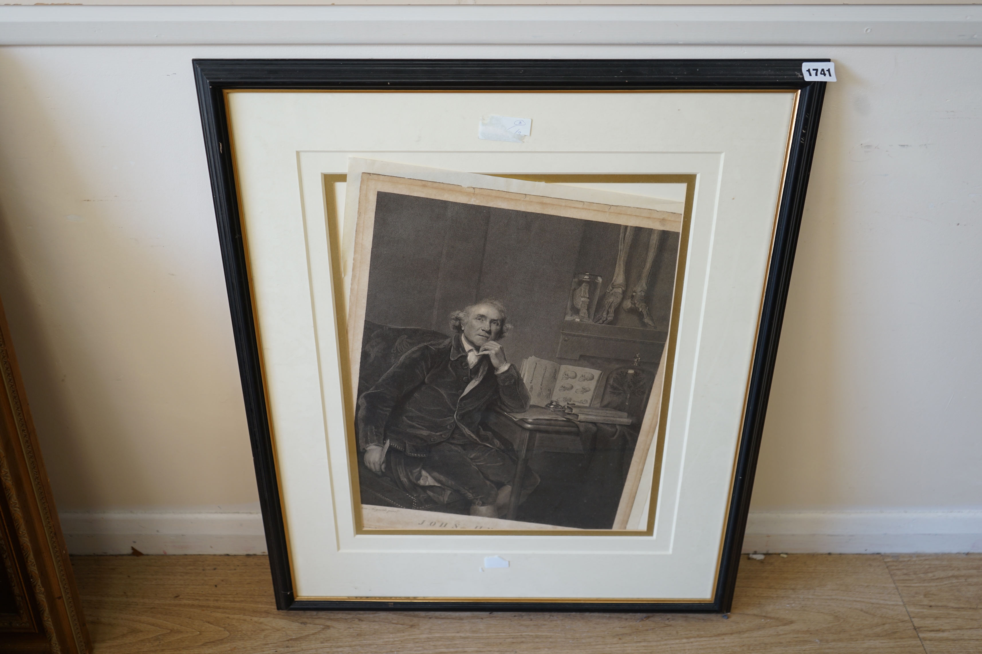 Sharp after Joshua Reynolds, engraving, Portrait of John Hunter, visible sheet 47 x 36cm. Condition - poor to fair